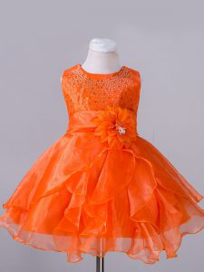 Fantastic Organza Sleeveless Knee Length Pageant Gowns and Beading and Hand Made Flower