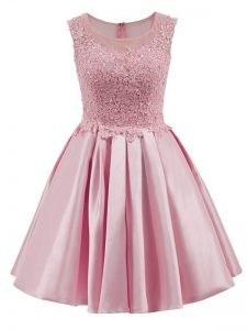 Dazzling Baby Pink A-line Satin Scoop Sleeveless Lace Mini Length Zipper Damas Dress