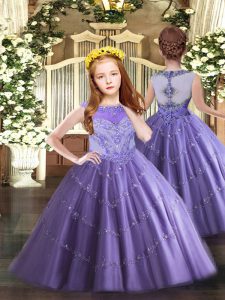 Lavender Zipper Girls Pageant Dresses Beading and Appliques Sleeveless Floor Length