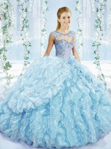 Ball Gowns Sleeveless Blue 15 Quinceanera Dress Lace Up