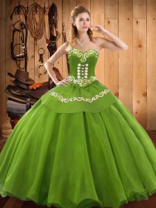 Ball Gowns 15th Birthday Dress Green Sweetheart Satin and Tulle Sleeveless Floor Length Lace Up