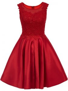 Trendy Sleeveless Satin Mini Length Zipper Quinceanera Dama Dress in Wine Red with Lace