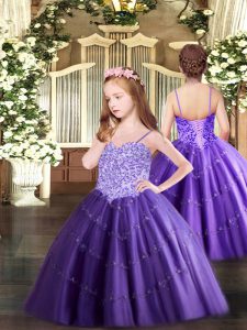 Sleeveless Lace Up Floor Length Appliques Custom Made Pageant Dress
