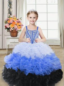 Beautiful Organza Straps Sleeveless Lace Up Beading and Ruffles Little Girls Pageant Dress in Multi-color