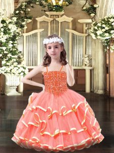 Stunning Organza Sleeveless Floor Length Pageant Dress and Beading and Ruffled Layers