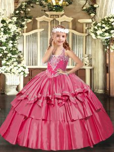 Trendy Organza Sleeveless Floor Length Pageant Gowns For Girls and Beading and Ruffled Layers