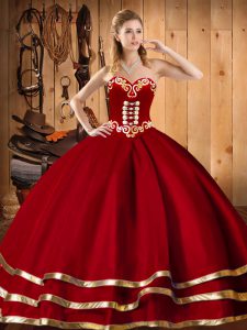 Custom Fit Sleeveless Organza Floor Length Lace Up 15 Quinceanera Dress in Red with Embroidery