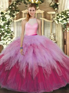 Sexy Multi-color Sleeveless Beading and Ruffles Floor Length 15th Birthday Dress
