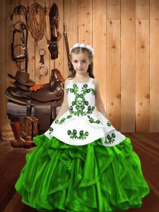 Green Straps Lace Up Beading and Ruffles Kids Pageant Dress Sleeveless