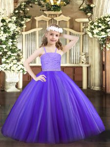 Sleeveless Tulle Floor Length Zipper Pageant Dress Wholesale in Lavender with Beading and Lace