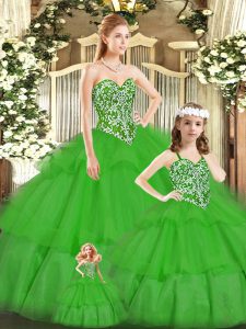 Customized Green Lace Up Sweetheart Beading Quinceanera Dress Tulle Sleeveless