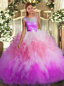 Decent Floor Length Multi-color Sweet 16 Quinceanera Dress Tulle Sleeveless Lace and Ruffles