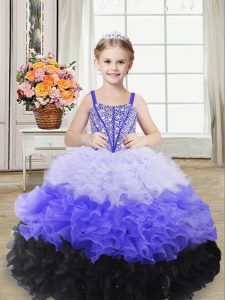 Attractive Multi-color Girls Pageant Dresses Sweet 16 and Quinceanera with Beading and Ruffles Straps Sleeveless Lace Up