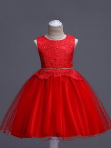 High End Lace Little Girls Pageant Dress Wholesale Red Zipper Sleeveless Knee Length