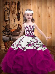Floor Length Ball Gowns Sleeveless Fuchsia Little Girls Pageant Dress Lace Up