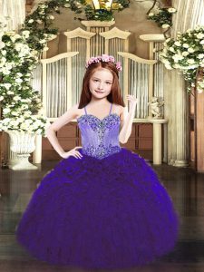 Beautiful Spaghetti Straps Sleeveless Lace Up Little Girls Pageant Dress Wholesale Purple Organza