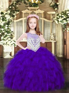 Excellent Scoop Sleeveless Zipper Pageant Dress Toddler Purple Organza
