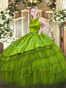 Floor Length Ball Gowns Sleeveless Olive Green Quinceanera Gown Lace Up