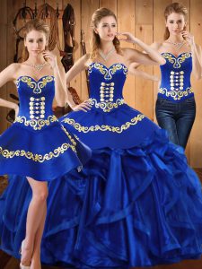 Decent Floor Length Royal Blue Ball Gown Prom Dress Sweetheart Sleeveless Lace Up
