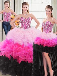 Floor Length Multi-color Sweet 16 Dress Organza Sleeveless Beading and Ruffles