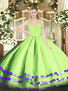 Yellow Green Sleeveless Ruffled Layers Floor Length Quince Ball Gowns