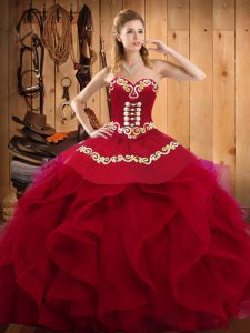 Lovely Sweetheart Sleeveless Organza Ball Gown Prom Dress Embroidery and Ruffles Lace Up