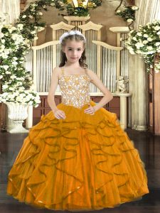 Floor Length Ball Gowns Sleeveless Orange Pageant Dress for Teens Lace Up