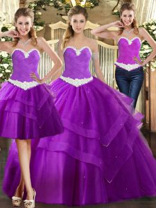 Modern Floor Length Three Pieces Sleeveless Purple Party Dresses Lace Up