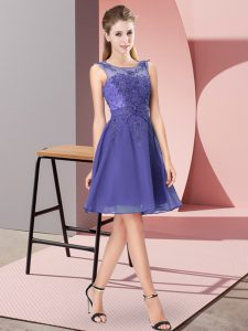 Lovely Scoop Sleeveless Zipper Dama Dress for Quinceanera Lavender Chiffon