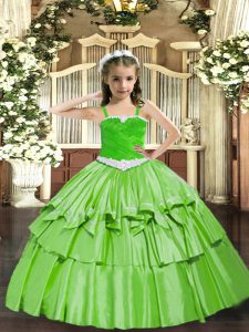 Admirable Organza Sleeveless Floor Length Pageant Dress and Appliques and Ruffled Layers