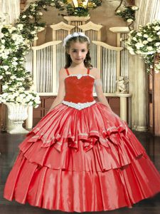 Ball Gowns Glitz Pageant Dress Coral Red Straps Organza Sleeveless Floor Length Lace Up