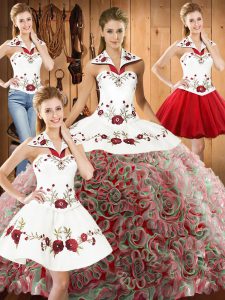 Luxury Multi-color Sleeveless Embroidery Lace Up Quinceanera Dress