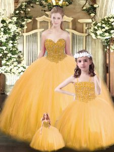 Sweetheart Sleeveless Lace Up Quinceanera Dresses Gold Tulle