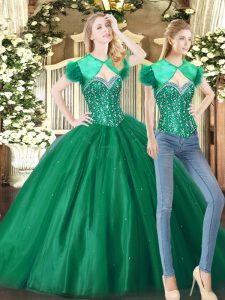 Floor Length Green Quinceanera Dress Tulle Sleeveless Beading