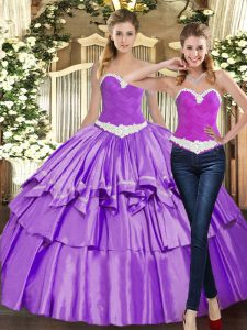 Eggplant Purple Organza Lace Up Sweetheart Sleeveless Floor Length Quinceanera Gown Appliques and Ruffles