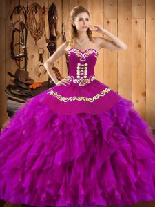 Dramatic Ball Gowns Quinceanera Gowns Fuchsia Sweetheart Satin and Organza Sleeveless Floor Length Lace Up