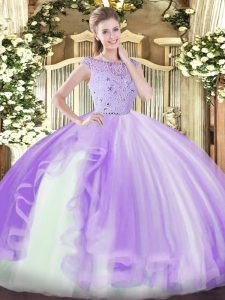 Luxury Ball Gowns Custom Made Lavender Bateau Tulle Sleeveless Floor Length Zipper