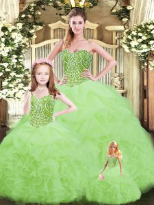 Artistic Sleeveless Floor Length Ruffles Lace Up 15 Quinceanera Dress with Yellow Green