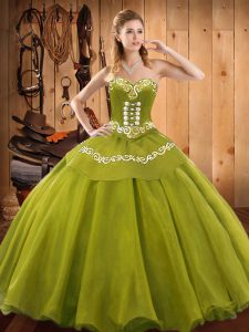 Edgy Olive Green Ball Gowns Sweetheart Sleeveless Tulle Floor Length Lace Up Ruffles Quinceanera Gown