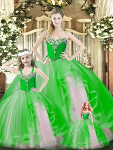 Floor Length Green Ball Gown Prom Dress Organza Sleeveless Beading and Ruffles