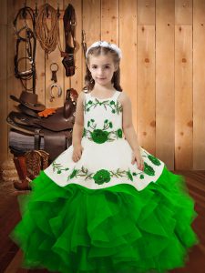 Ball Gowns Child Pageant Dress Green Straps Tulle Sleeveless Floor Length Lace Up