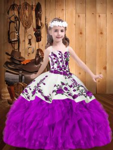 Trendy Straps Sleeveless Lace Up Pageant Dress for Womens Purple Organza