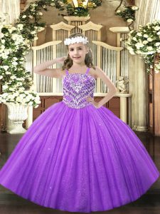 Custom Design Lavender Lace Up Straps Beading Child Pageant Dress Tulle Sleeveless