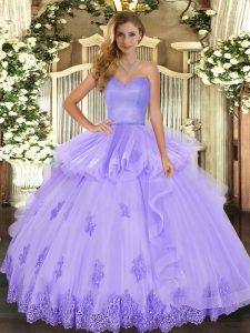Lavender Lace Up Quinceanera Gowns Beading and Appliques and Ruffles Sleeveless Floor Length