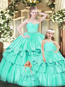 Decent Sweetheart Sleeveless Zipper Quinceanera Dress Turquoise Organza