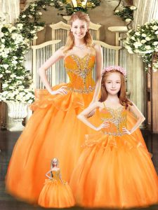 Fantastic Floor Length Orange Red Quinceanera Dresses Sweetheart Sleeveless Lace Up