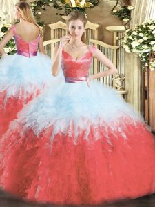 Ruffles Ball Gown Prom Dress Multi-color Zipper Sleeveless Floor Length