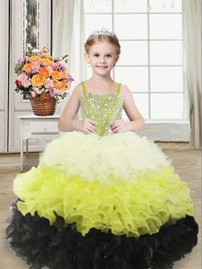 Multi-color Organza Lace Up Straps Sleeveless Floor Length Winning Pageant Gowns Beading and Ruffles