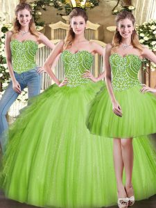 Romantic Lace Up Ball Gown Prom Dress Beading and Ruffles Sleeveless Floor Length