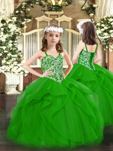 Dramatic Sleeveless Lace Up Floor Length Beading and Ruffles Pageant Gowns